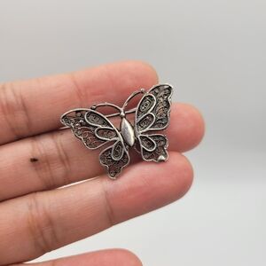 Antique Victorian Fine Silver 800 or 925 Butterfly Filigree Brooch